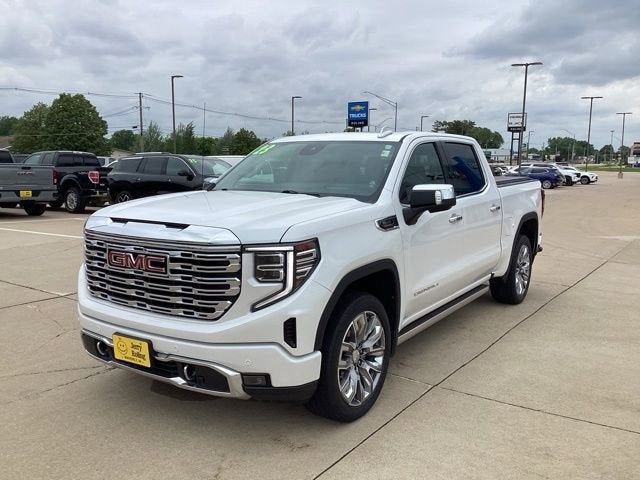 2023 GMC Sierra 1500 Denali in White Frost Tricoat — front three-quarter view
